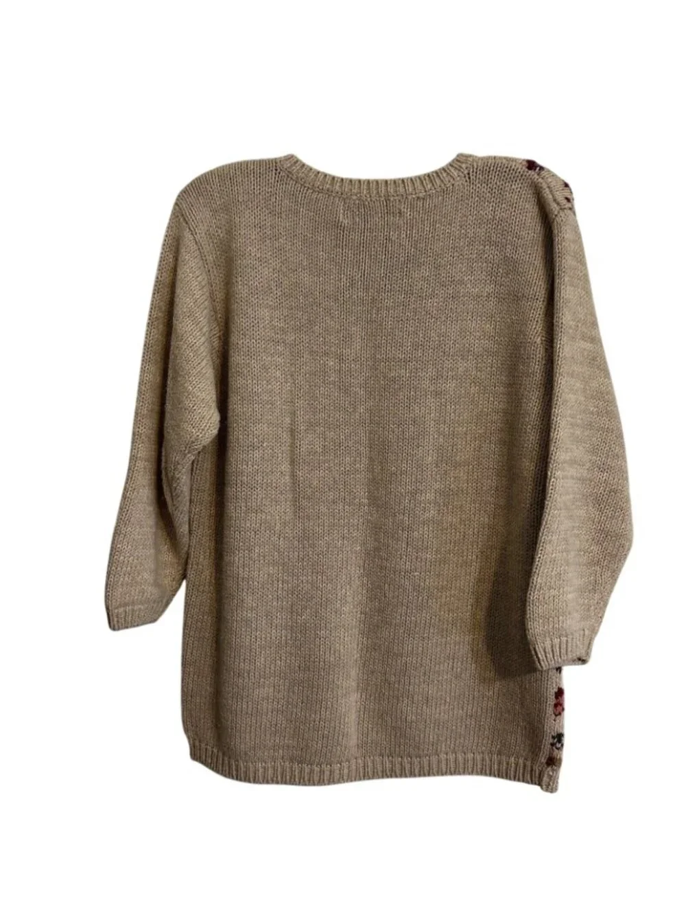VNTG Chrysantheme Hand Knit Floral Cable Women's Sweater SZ M Ramie Cotton Cabin